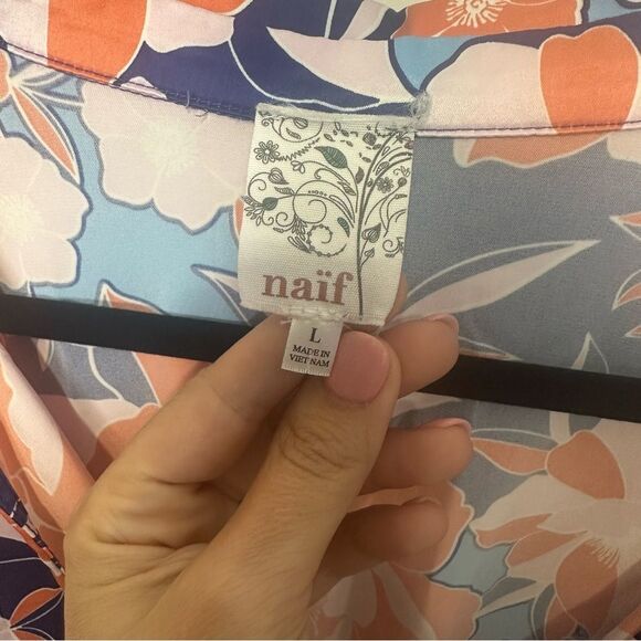 NAIF Large Floral Dress faux wrap in Blue and Orange (b1) - Picture 5 of 5